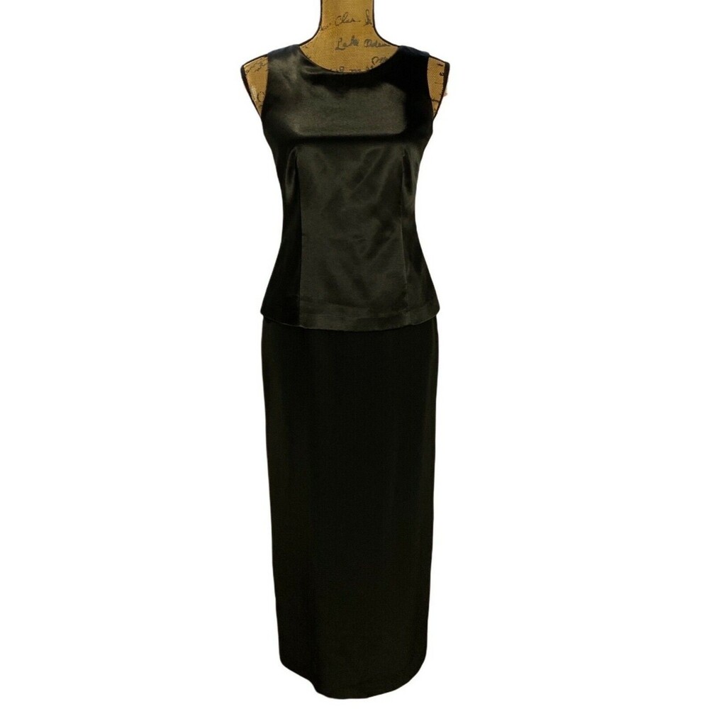 Talbots Dress 2 Solid Black Satin Top Back Kick‎ Slit Zipper Semi Formal